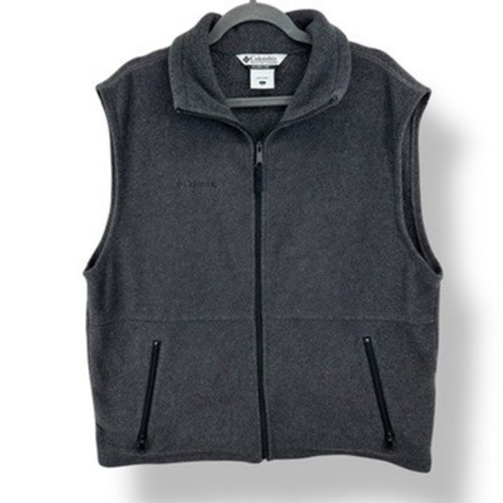 Columbia Mens Size L Fleece Vest Dark Gray Charcoal Full Zip Pockets